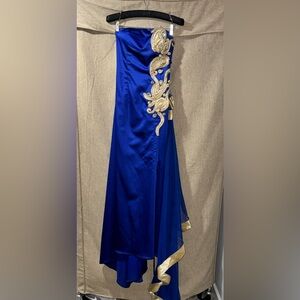 AVEY royal blue strapless mermaid gown with gold details, made in turkey size 38